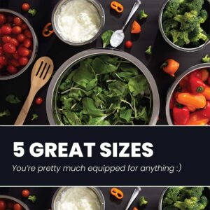 WHYSKO Stainless Steel Mixing Bowls With Lids Set, 5 Sizes Nesting Mixing Bowls for Your Kitchen Meal Prep, Cooking, Baking, and Food Storage (Silver Bowls - With Black Lids)