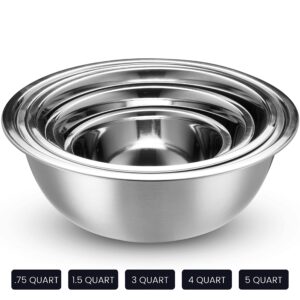 WHYSKO Stainless Steel Mixing Bowls With Lids Set, 5 Sizes Nesting Mixing Bowls for Your Kitchen Meal Prep, Cooking, Baking, and Food Storage (Silver Bowls - With Black Lids)