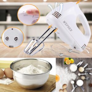 5-Speed Electric Hand Mixer, 5 Large Mixing Bowls Set, Handheld Mixers with Whisks Beater, Stainless Steel Metal Nesting Bowl Measuring Cups Spoons Kitchen Cake Blender for Prep Baking Supplies