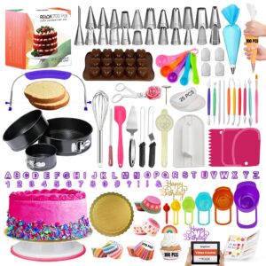 rfaqk 700pcs cake decorating supplies kit with baking supplies- cake decorating tools with springform pans, cake leveler, cake turntable, numbered piping tips, icing spatulas, fondant tools and more