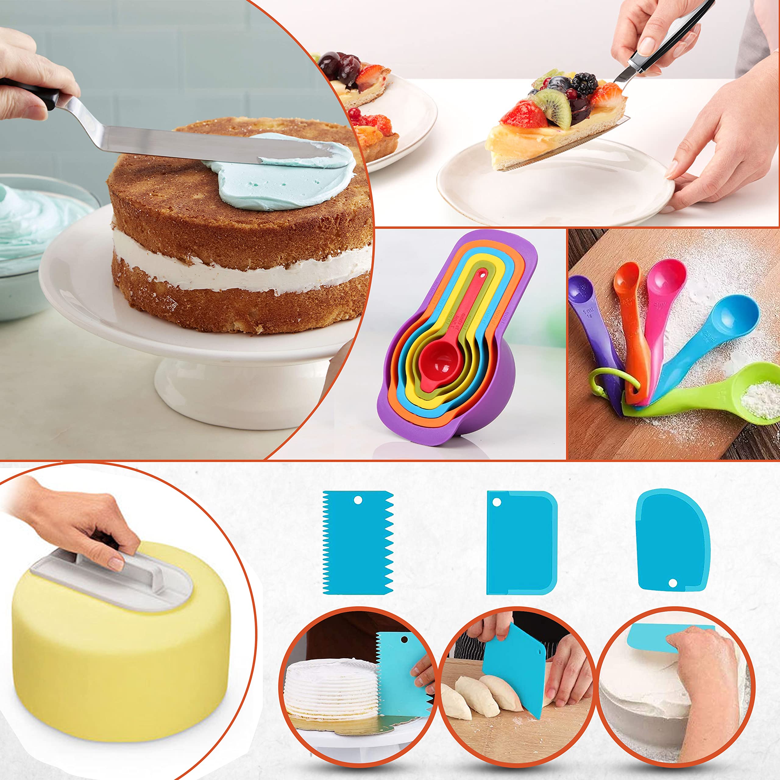 RFAQK 700PCs Cake Decorating Supplies Kit with Baking Supplies- Cake Decorating Tools with Springform Pans, Cake Leveler, Cake Turntable, Numbered Piping Tips, Icing Spatulas, Fondant Tools and More