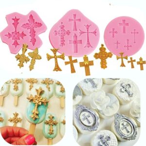 Set of 3 JeVenis Baptism Cake Decorations Cross Cake Mold Cross Mold Baptism Cake Toppers for Baptism Party Supplies