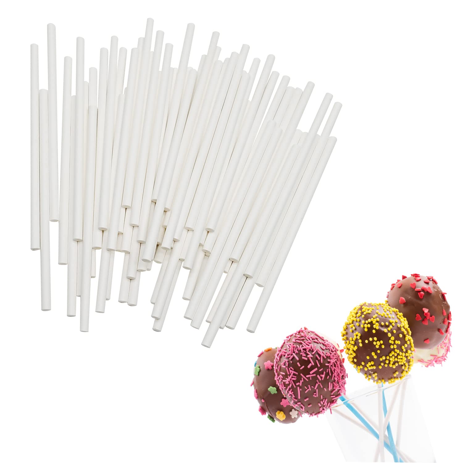 4 Inch White Lollipop Sticks, Lollipop Treat Sticks, for Homemade Candy, Cookies, Dessert, 200 Pcs