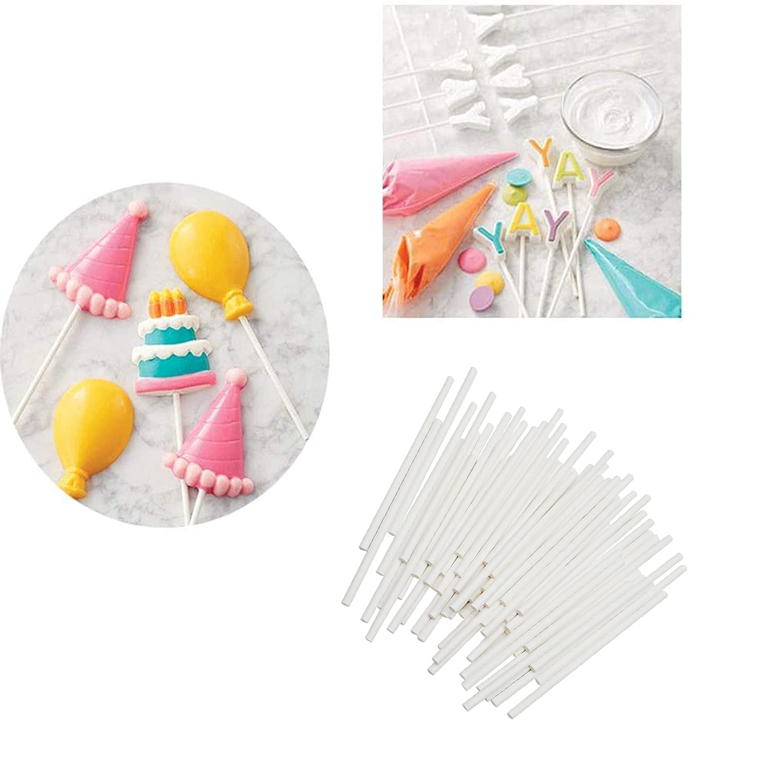 4 Inch White Lollipop Sticks, Lollipop Treat Sticks, for Homemade Candy, Cookies, Dessert, 200 Pcs