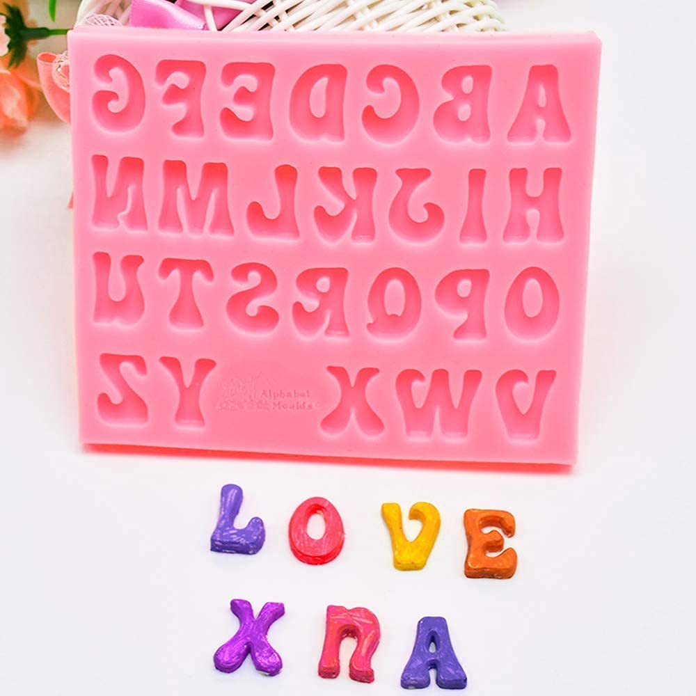 Fondant Mold Silicone,Mini A-Z 26 English Letters Mold Cake Mold Baking Cake Decoration Cupcake Topper Tools Alphabet Pink Handmade DIY Mould Tool For Handmade Chocolate,Candy