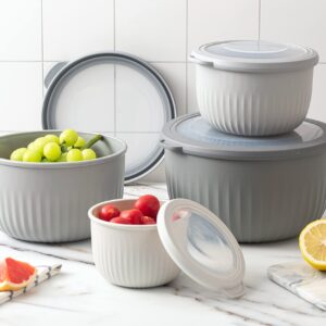 COOK WITH COLOR Prep Bowls with Lids- Deep Mixing Bowls Nesting Plastic Small Mixing Bowl Set with Lids (Grey Ombre)
