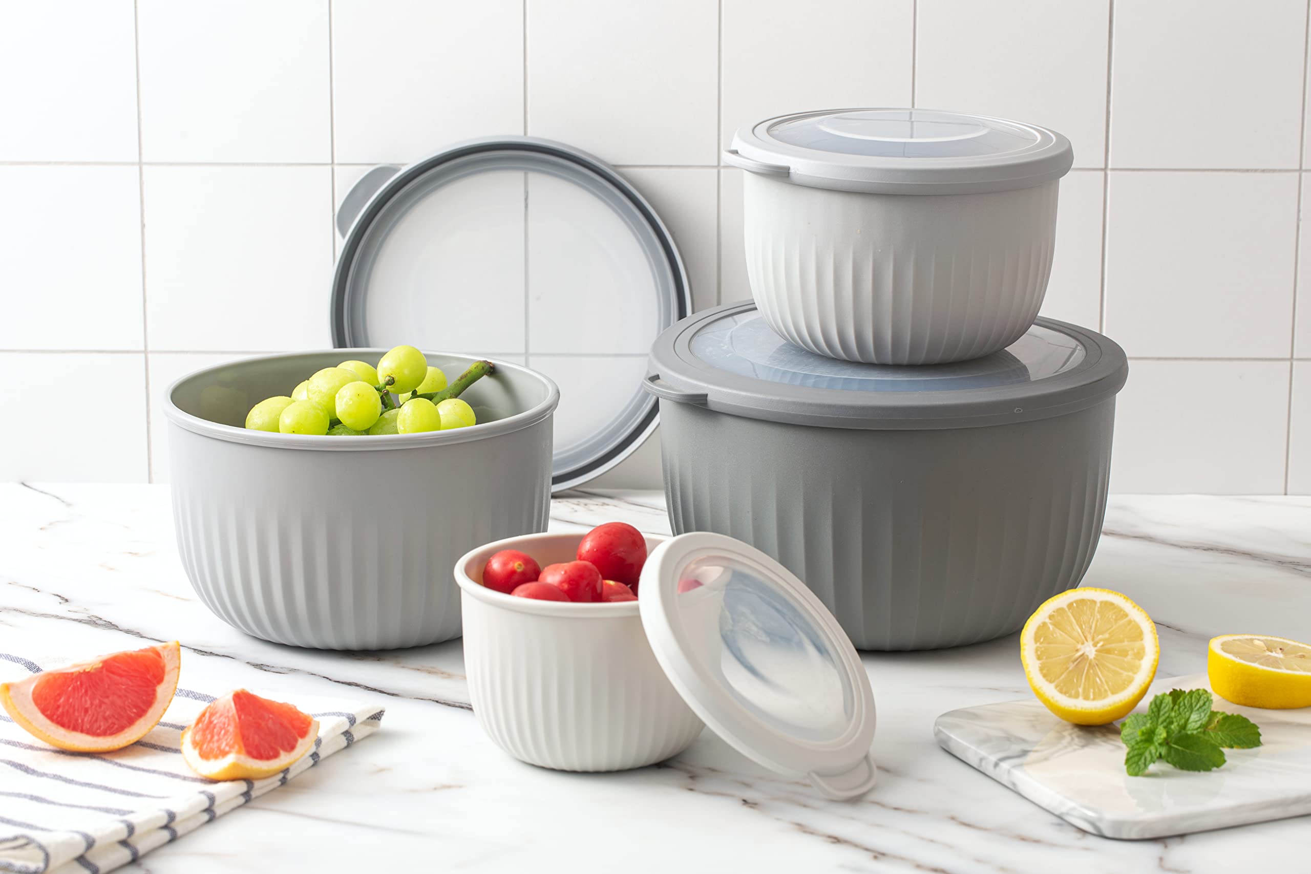 COOK WITH COLOR Prep Bowls with Lids- Deep Mixing Bowls Nesting Plastic Small Mixing Bowl Set with Lids (Grey Ombre)