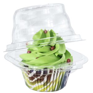 Katgely Individual Cupcake Container (Pack of 100) - Single Compartment Cupcake Carrier Holder Box - Stackable - Deep Dome - Clear Plastic - BPA-Free