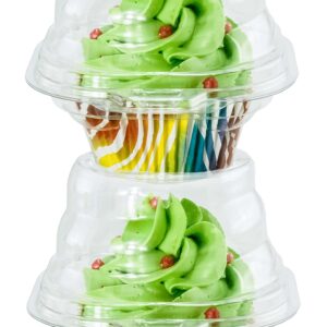 Katgely Individual Cupcake Container (Pack of 100) - Single Compartment Cupcake Carrier Holder Box - Stackable - Deep Dome - Clear Plastic - BPA-Free