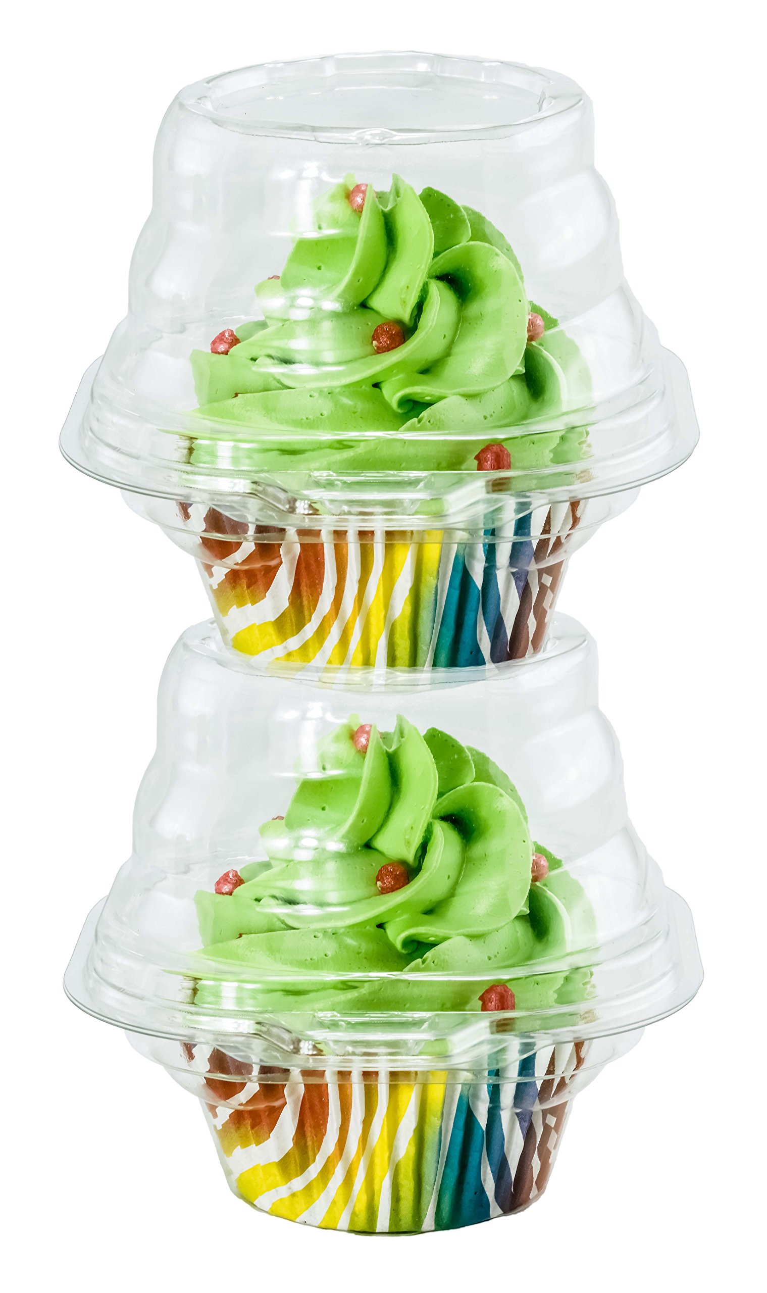 Katgely Individual Cupcake Container (Pack of 100) - Single Compartment Cupcake Carrier Holder Box - Stackable - Deep Dome - Clear Plastic - BPA-Free