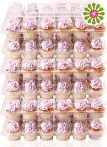 (24 pack x 6 sets) stackngo carrier holds 24 standard cupcakes - strongest cupcake boxes, tall dome detachable lid, clear plastic disposable containers, storage tray, travel holder, regular muffins