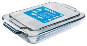 anchor hocking glass baking dishes for oven, 2 piece set (2 qt & 3 qt glass casserole dishes)