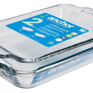 Anchor Hocking Glass Baking Dishes for Oven, 2 Piece Set (2 Qt & 3 Qt Glass Casserole Dishes)