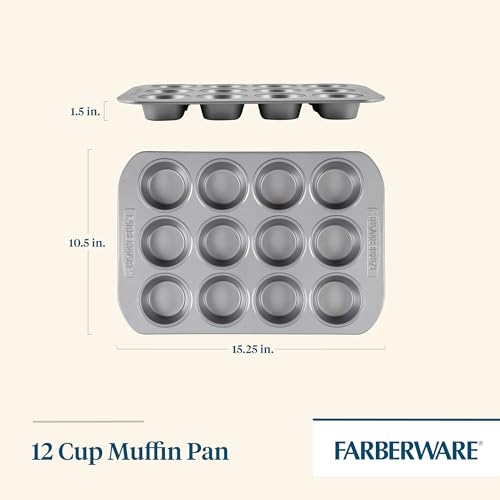 Farberware Nonstick Bakeware 12-Cup Muffin Tin / Nonstick 12-Cup Cupcake Tin - 12 Cup, Gray