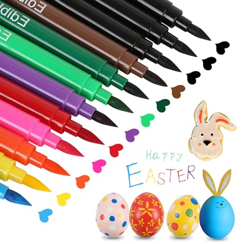 Jewem Edible Markers for Cookie Decorating,12Pcs Food Coloring Pens, Double Side Food Grade Pens with Fine & Thick Tip for Decorating Fondant,Cakes,Cookies,Easter Eggs,Frosting,Macaron(10 Colors)