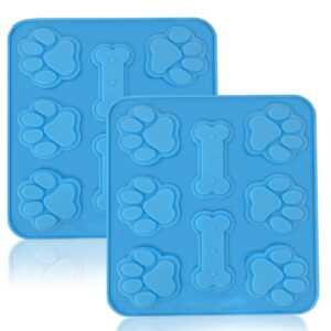 paw mold and dog bone mold silicone baking molds 2pcs biscuits mold muffin mold, hard candy mold, chocolate cookies molds for pets and kids, blue.