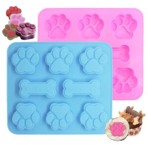 wszbdr 2 pack silicone molds puppy dog paw and dog bone silicone dog treat molds for baking chocolate,candy,jelly,ice cube,dog treats
