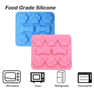 WSZBDR 2 Pack Silicone Molds Puppy Dog Paw and Dog Bone Silicone Dog Treat Molds for Baking Chocolate,Candy,Jelly,Ice Cube,Dog Treats