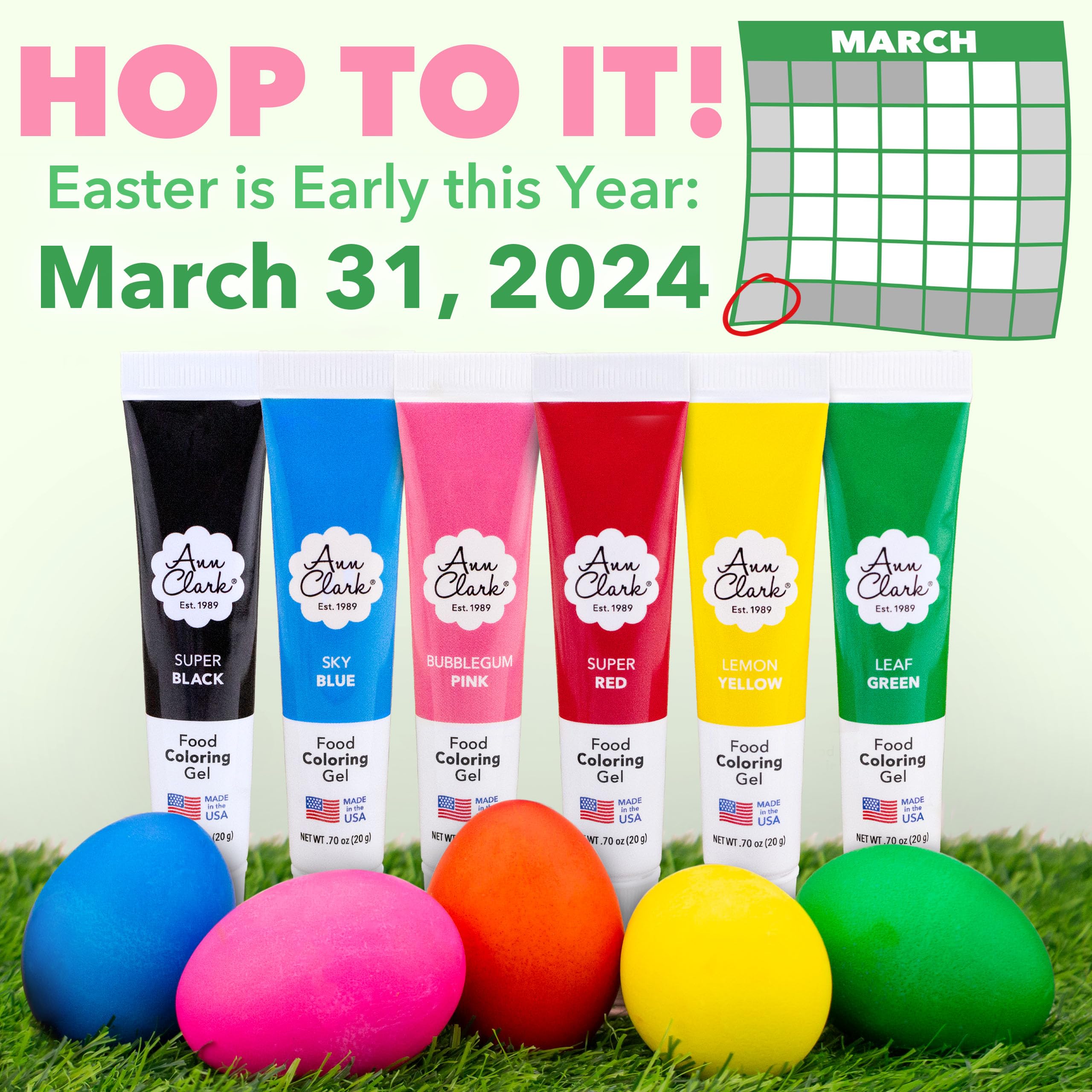 Ann Clark Professional-Grade Food Coloring Gel & Easter Egg Dye Made in USA, 7 oz. Tubes, 6 Colors