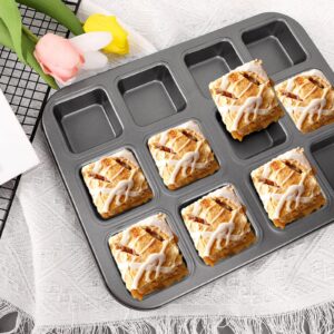 Beasea Brownie Pan with Dividers, 1 Set 12 Cavity All Edges Square Cupcake Brownie Pans Mini Cake Non Stick Baking Carbon Steel Bread Mold Small Edge 3x4 Individual Cutter Sheet Tray for Cookie Oven
