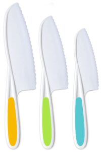 mgs kids knife set of 3 for cooking and cutting cakes, fruits and veggies perfectly safe for kids toddler knife set for real cooking