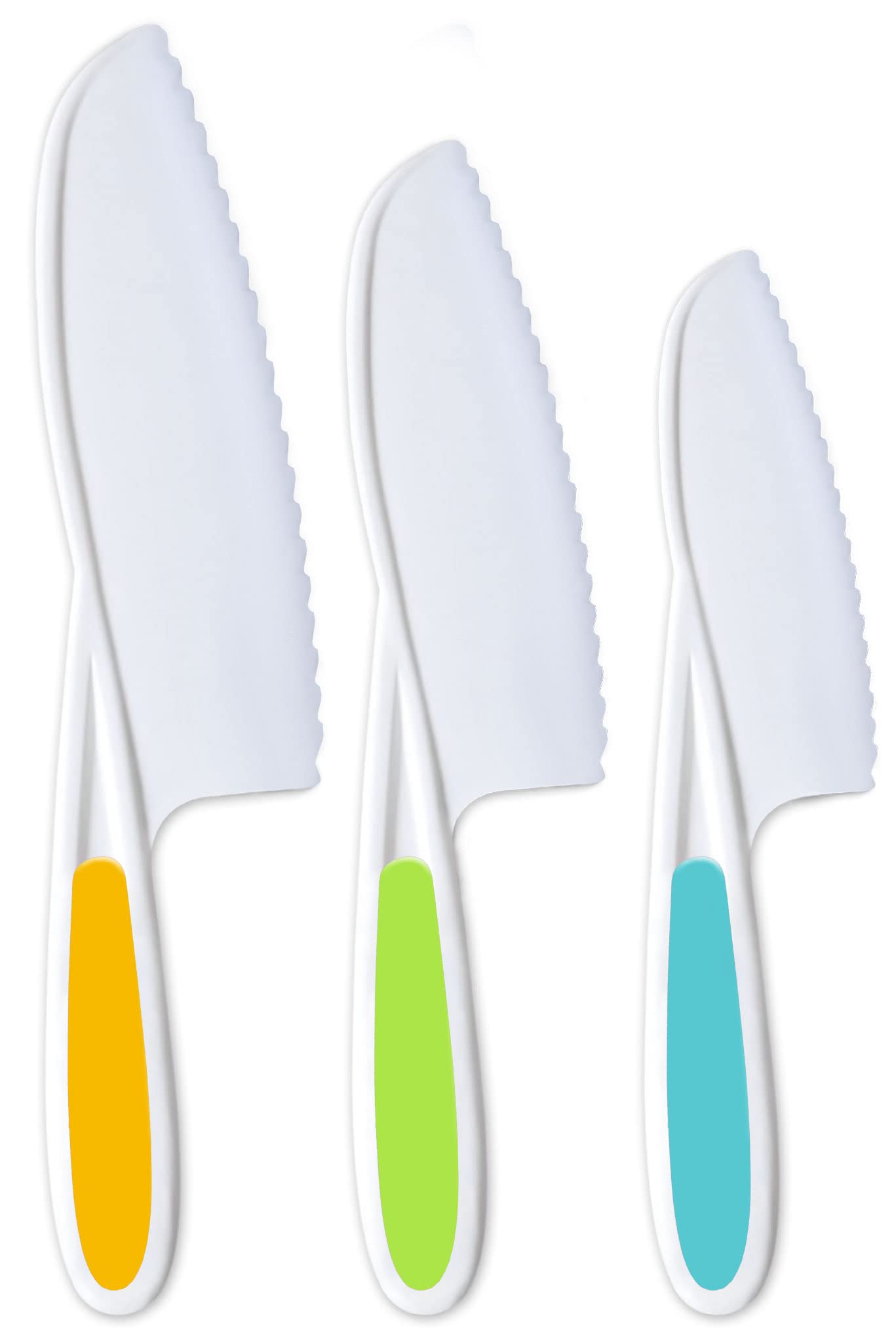 MGS Kids Knife Set of 3 for Cooking and Cutting Cakes, Fruits and Veggies Perfectly Safe for Kids Toddler Knife Set for Real Cooking