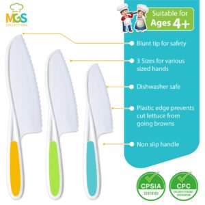 MGS Kids Knife Set of 3 for Cooking and Cutting Cakes, Fruits and Veggies Perfectly Safe for Kids Toddler Knife Set for Real Cooking