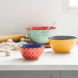 DOWAN Mixing Bowls, Ceramic Mixing Bowls for Kitchen, Colorful Vibrant Nesting Bowls for Cooking, Baking, Prepping, Serving, Salad, Housewarming Gift, Microwave Dishwasher Safe, 3.7/2/1 Qt, Set of 3