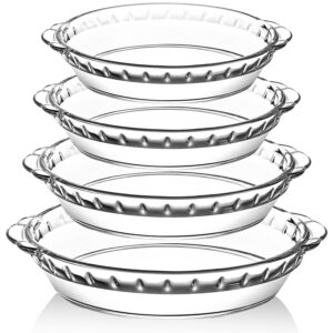 4 packs glass pie plates, mcirco deep pie pans set (7"/8"/9"/10"), pie baking dishes with handles for baking and serving, clear