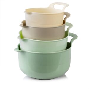 cook with color mixing bowls - 4 piece nesting plastic mixing bowl set with pour spouts and handles (ombre mint)