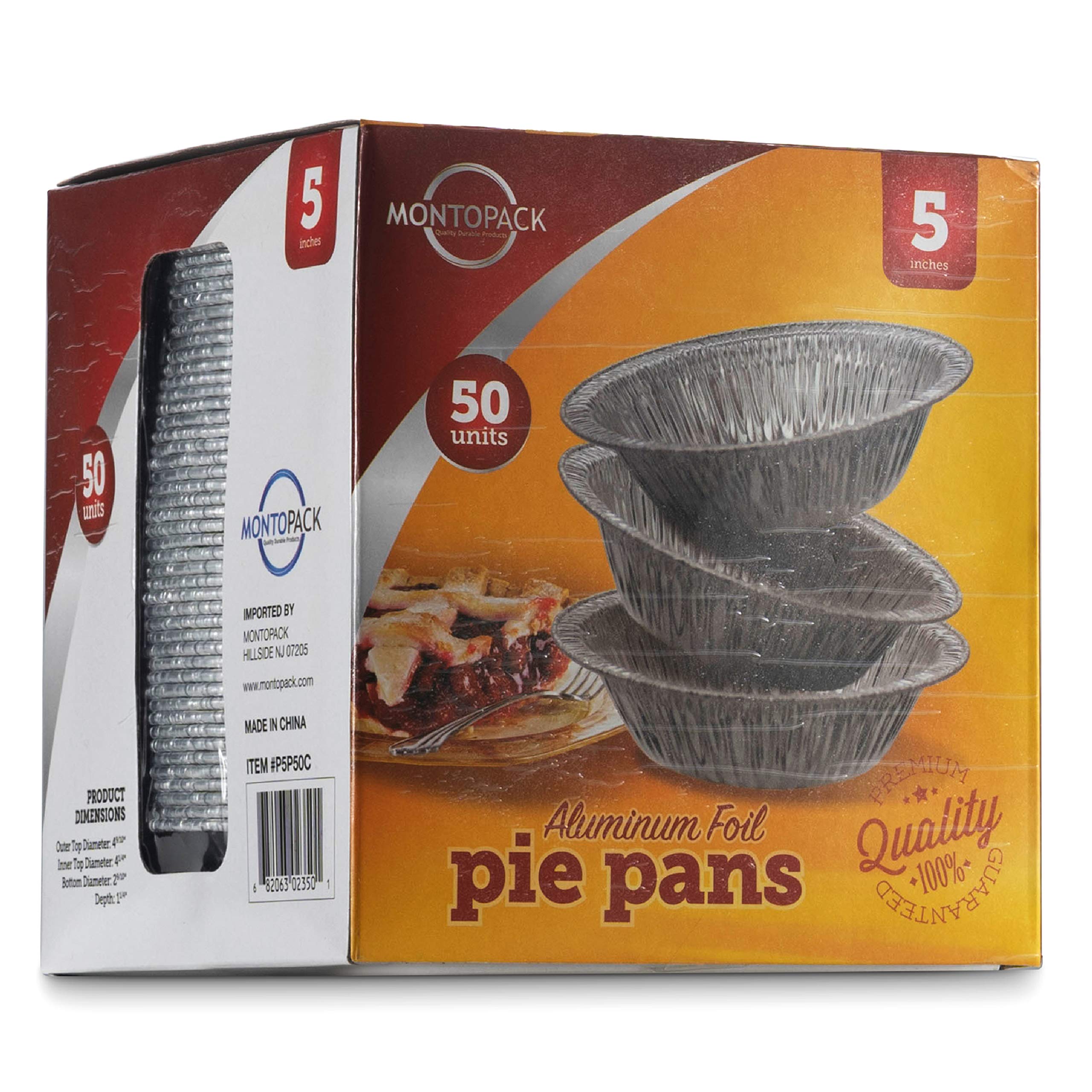 MontoPack Disposable 5 Inch Round Aluminum Foil Pie/Tart Pan, 50 Pack, Oven Safe, Stack & Store, Freeze & Reheat