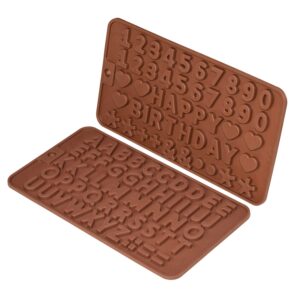 murong silicone letter number molds,reusable chocolate molds with happy birthday cake decorating symbols(brown 2pcs)