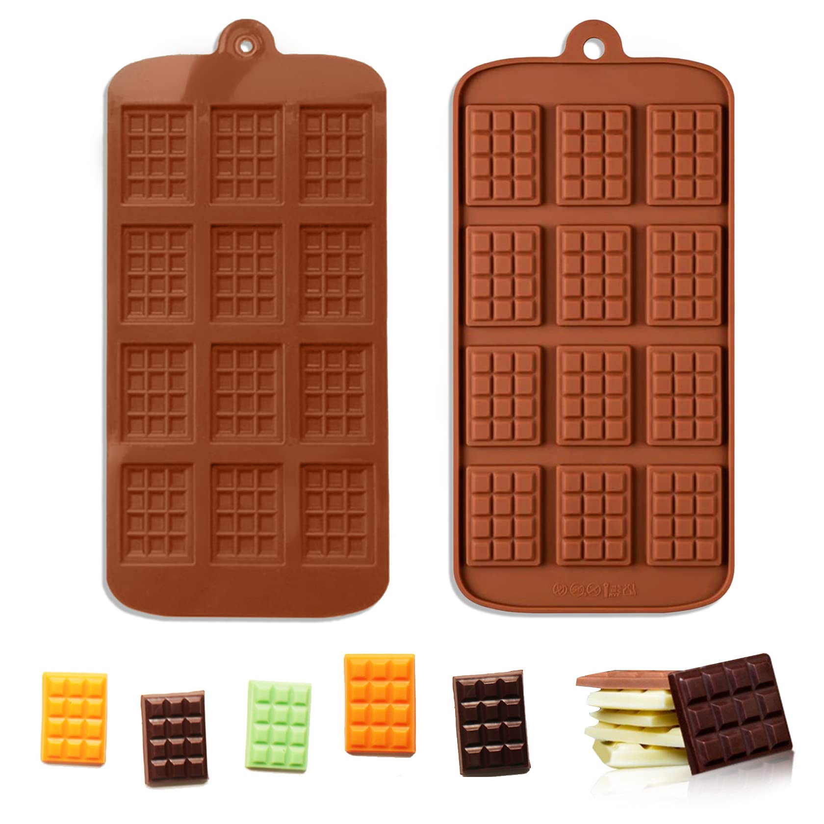 2 Pieces Silicone Break Apart Chocolate Moulds,Silicone Square Mold,Non-Stick Candy Chocolate Bar Mold,Reusable Candy Protein Silicone Chocolate Mold