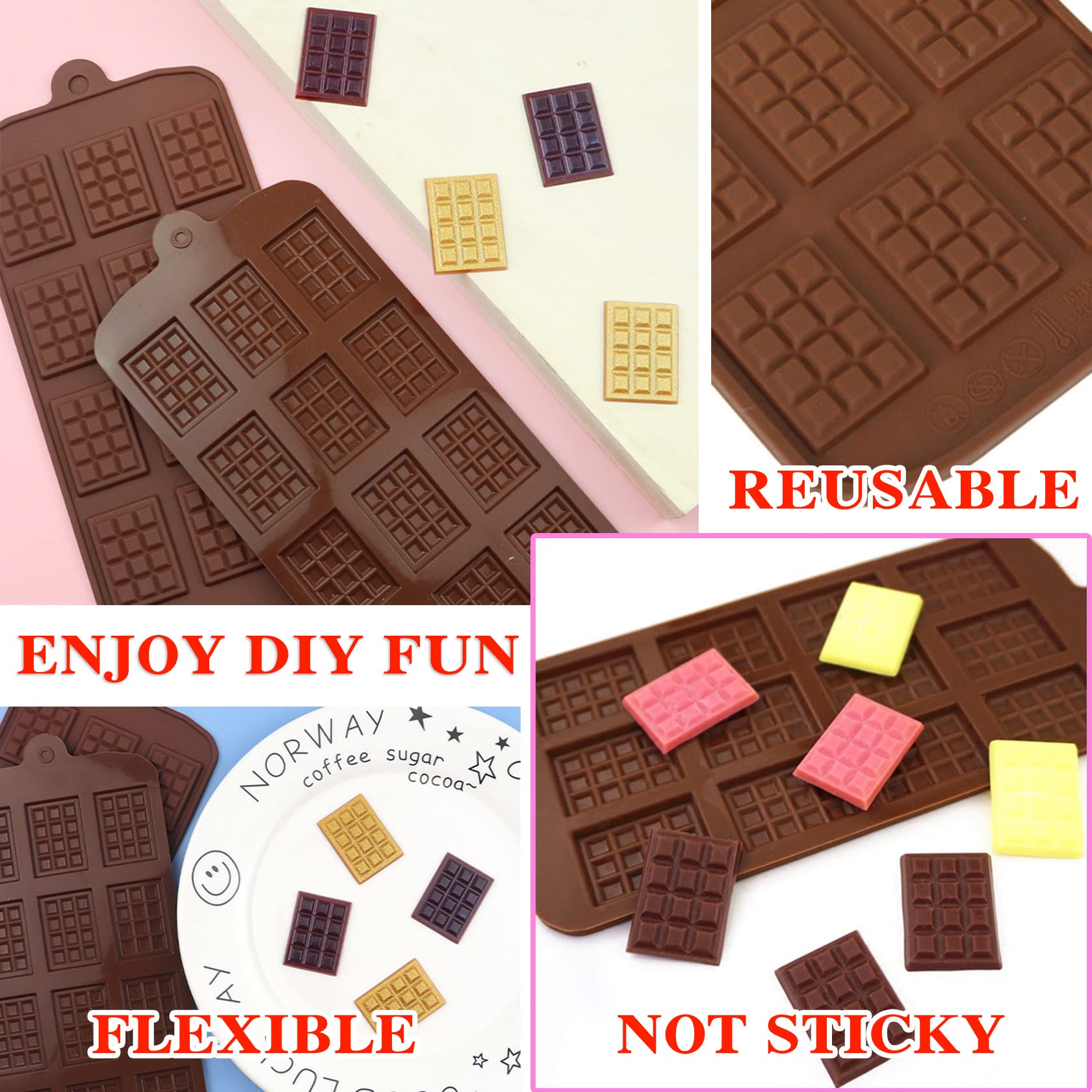 2 Pieces Silicone Break Apart Chocolate Moulds,Silicone Square Mold,Non-Stick Candy Chocolate Bar Mold,Reusable Candy Protein Silicone Chocolate Mold