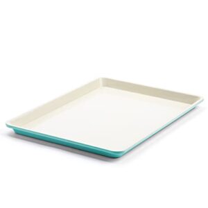 greenlife bakeware healthy ceramic nonstick 18.5" x 13.5" half cookie sheet baking pan, pfas-free, turquoise