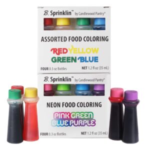 candlewood pantry b. sprinklin assorted liquid food coloring kit - 8 bottles, 0.3 ounces each/neon (4) and regular (4) colors