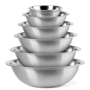 ehomea2z mixing bowls metal stainless steel set (7 pack) kitchen nesting bowls for space saving storage gadgets, baking, cooking, breader bowl, polished mirror