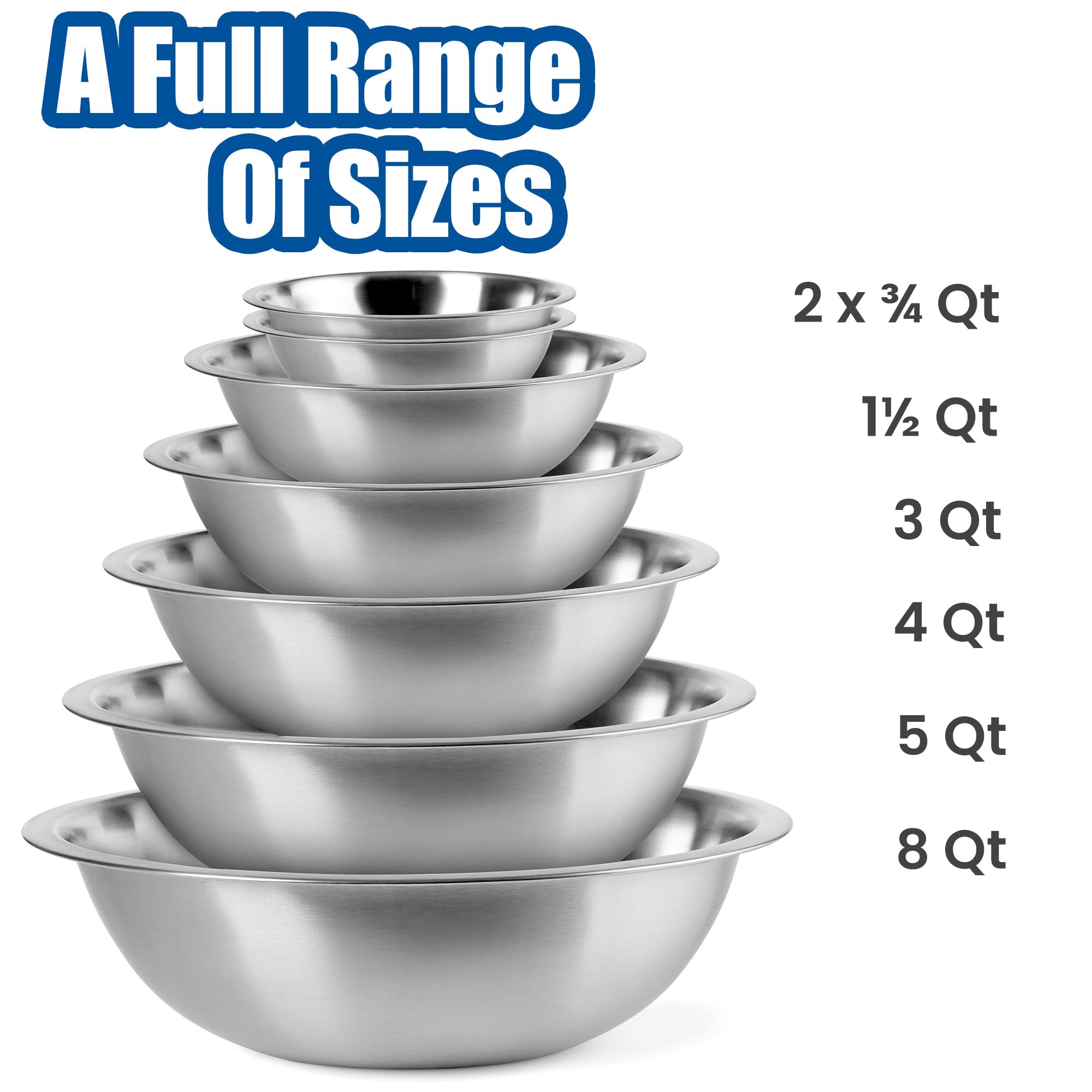 EHOMEA2Z Mixing Bowls Metal Stainless Steel Set (7 Pack) Kitchen Nesting Bowls for Space Saving Storage Gadgets, Baking, Cooking, Breader Bowl, Polished Mirror