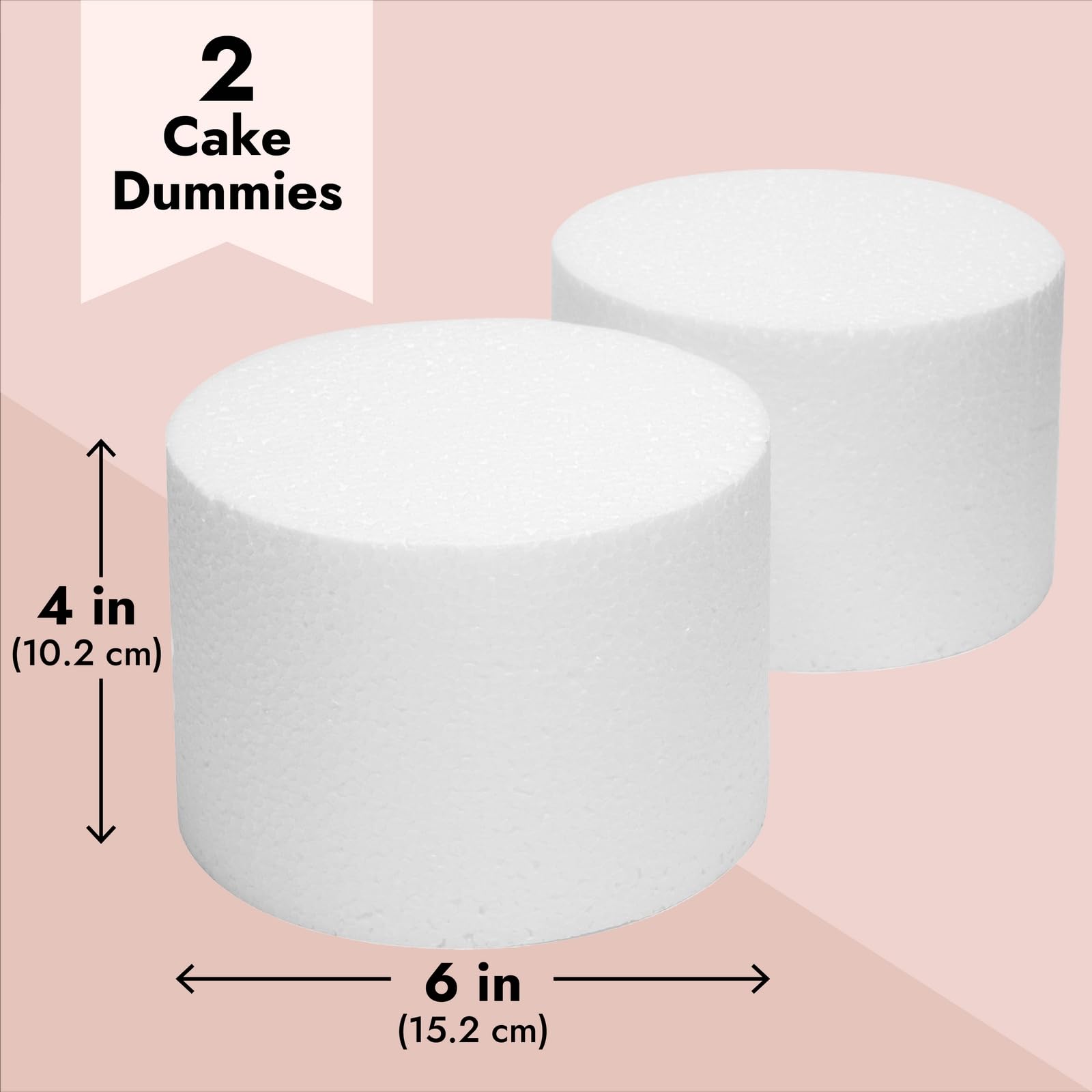 Bright Creations 2 Pack Foam Cake Dummies, 6x4 Inch Dummy Rounds for Decorating, Fake Wedding Cake