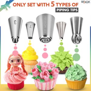 RFAQK 150PCs Russian Piping Tips Complete Set - Cookie Cupcake Cake Decorating Kit includes Numbered Piping Tips (24 Icing Tips+25 Russian Tips+7 Ruffle Tips+Ball Tip+41 Pastry Bags+EBook+Booklet)