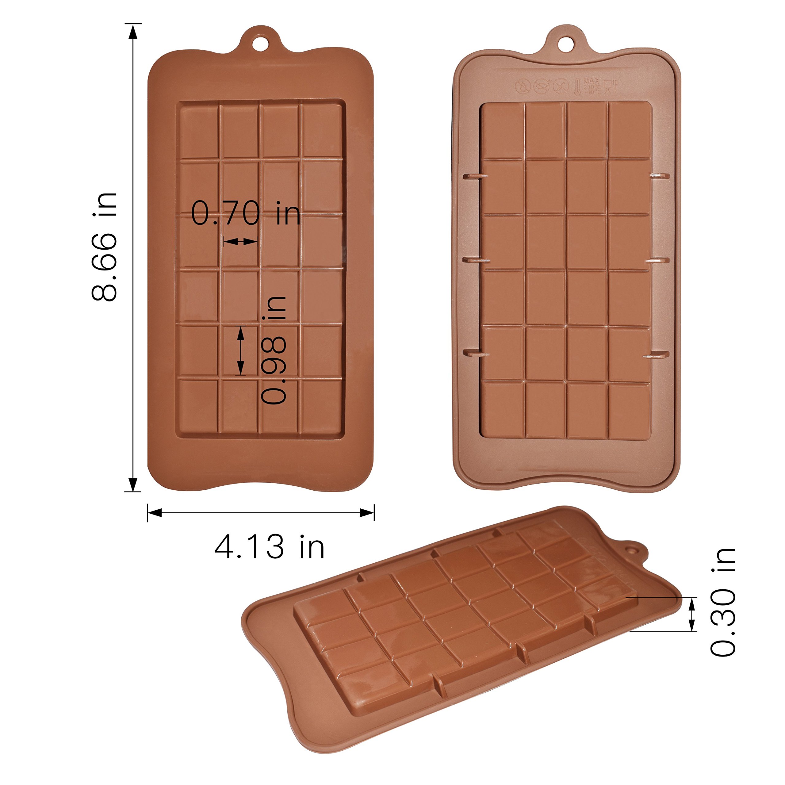 homEdge Break-Apart Chocolate Molds, Set of 4 Packs Food Grade Non-Stick Silicone Protein and Energy Bar Molds