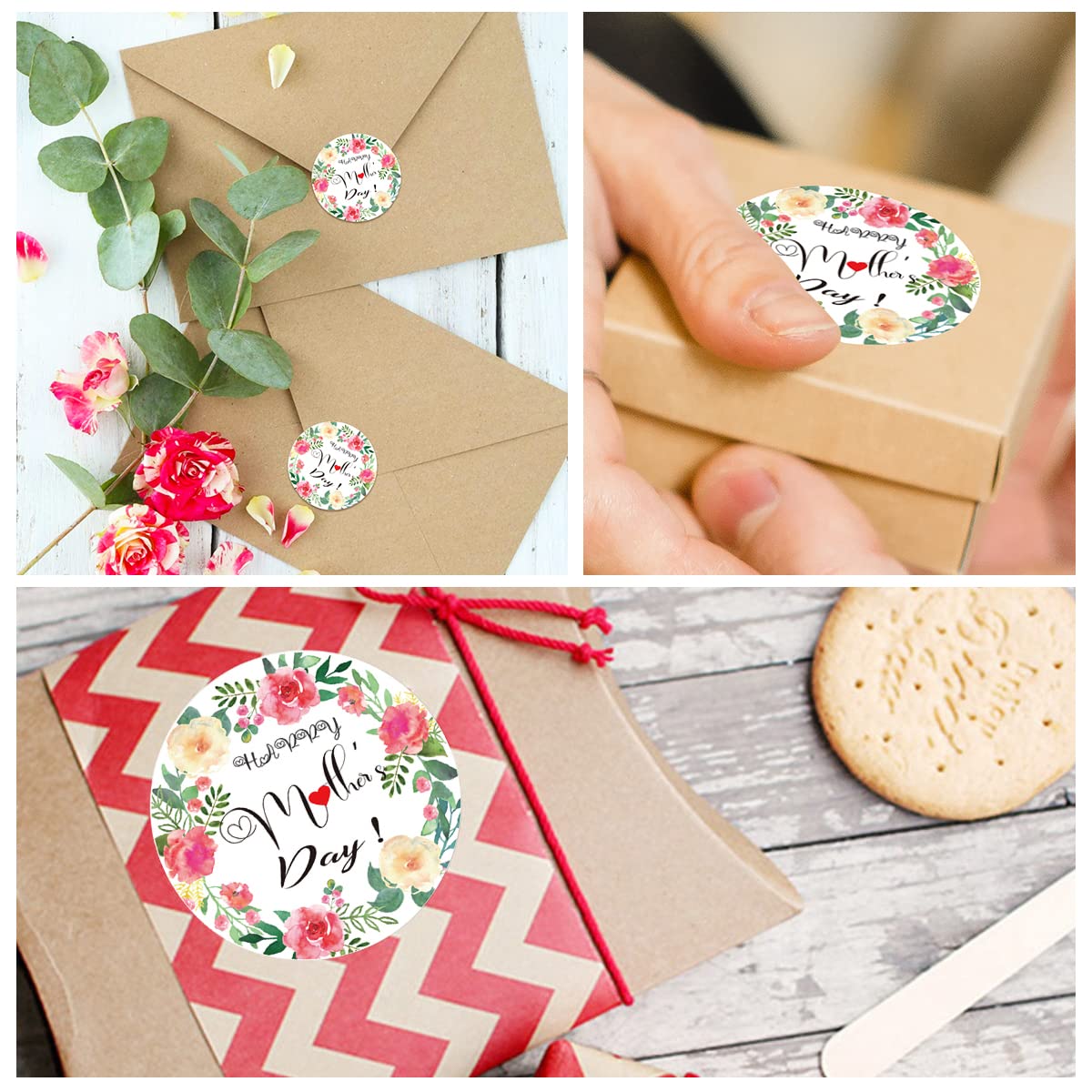 600pcs Happy Mother's Day Stickers, 1.5 inch Floral Envelope Seals Labels Stickers for Gifts Card Candy Bag Cookie Box Cupcake Party Favors Dessert Decoration