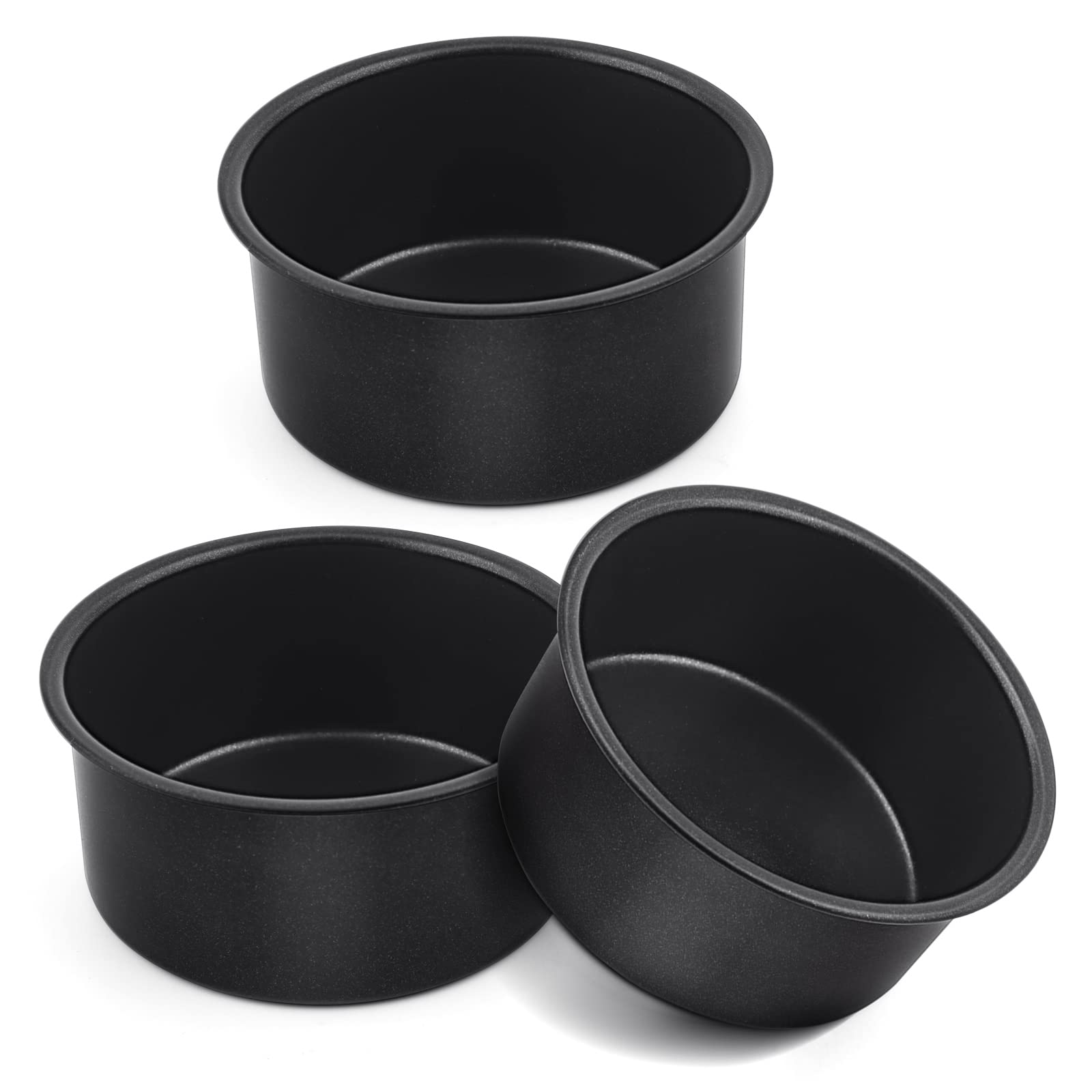 E-far 4 Inch Cake Pan Set of 3, Nonstick Stainless Steel Mini Round Cake Pans Tin, Small Size for Baking Smash Cakes/Cheesecake, Stainless Steel Core & Non-toxic Coating, Straight Side & 2 Inch Deep