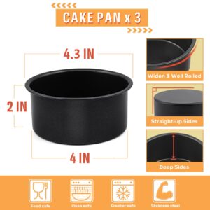 E-far 4 Inch Cake Pan Set of 3, Nonstick Stainless Steel Mini Round Cake Pans Tin, Small Size for Baking Smash Cakes/Cheesecake, Stainless Steel Core & Non-toxic Coating, Straight Side & 2 Inch Deep