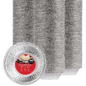 stock your home 100 count aluminum mini pie pans - 3 inch disposable recyclable foil pie tins for bakeries, cafes, restaurants