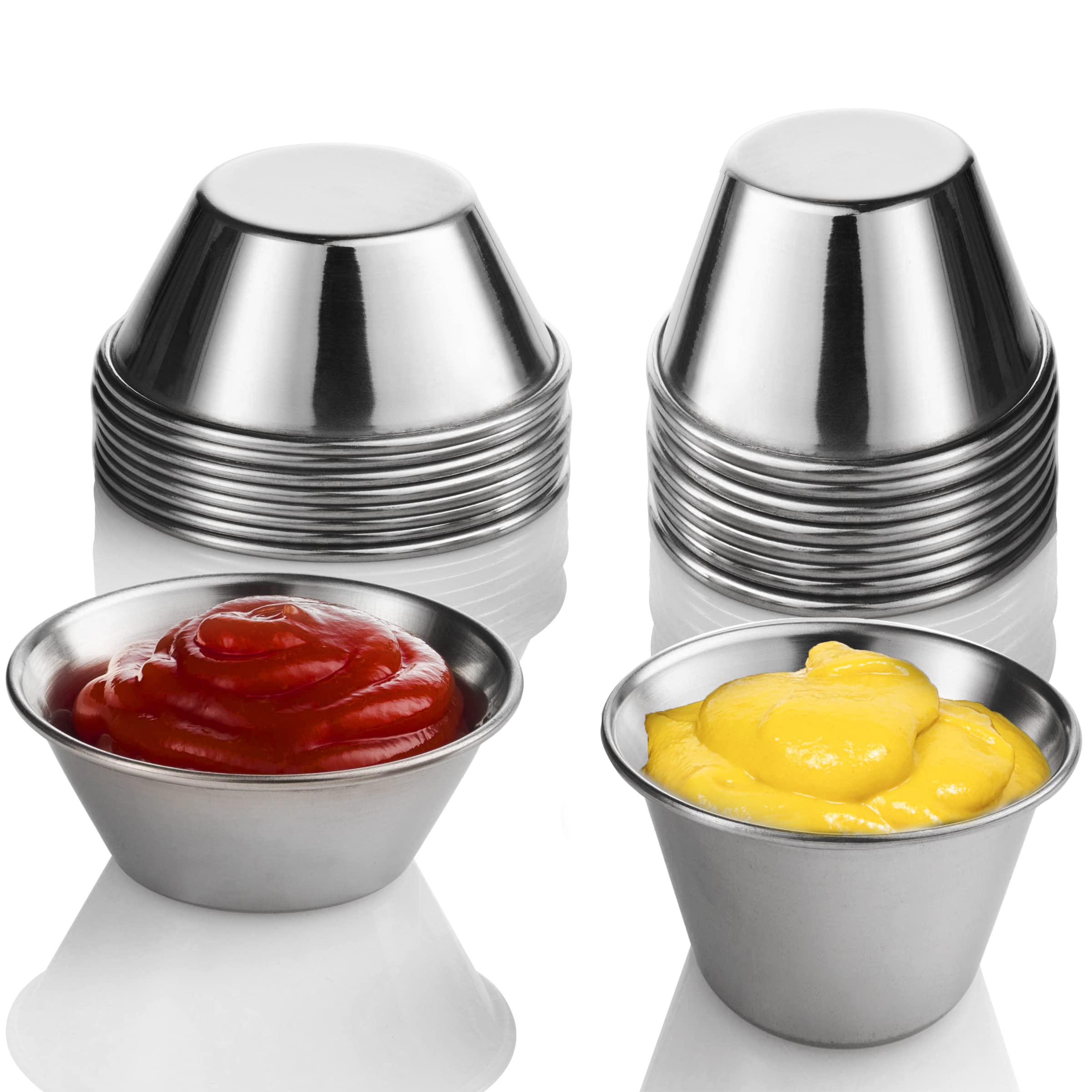 (24 Pack, 2 Sizes) Small Sauce Cups, Stainless Steel Ramekin Dipping Sauce Cup, Commercial Grade Individual Round Condiment Cups (12 of - 1.5oz: 12 of - 2.5oz)