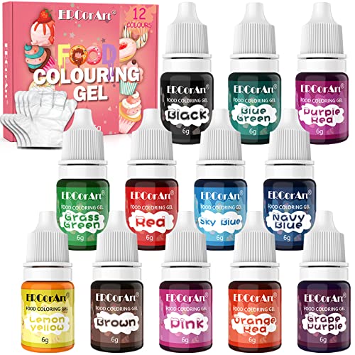 Gel Food Coloring - 12 Colors Food Gel Coloring, Food Grade Food Coloring for Cookie Decorating, Vibrant Concentrated Food Dye for Easter Egg, Fondant, Cookie, Frosting, Royal Icing, Baking - 0.25 Fl.oz