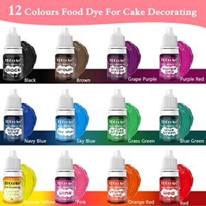 Gel Food Coloring - 12 Colors Food Gel Coloring, Food Grade Food Coloring for Cookie Decorating, Vibrant Concentrated Food Dye for Easter Egg, Fondant, Cookie, Frosting, Royal Icing, Baking - 0.25 Fl.oz