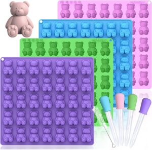 large gummy bear molds 5 ml, bpa-free silicone chocolate candy gummy molds with 4 droppers and cleaning brush 140 cavity, set of 4