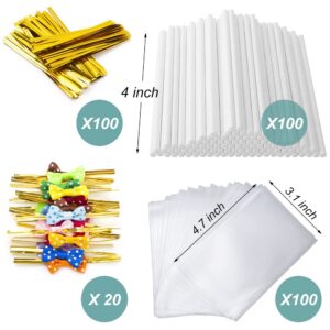 SOTMALTK 320Pcs Cake Pop Sticks and Wrappers Kit, Lollipop Sticks Cake Pop Bags with Metallic Twist Ties Bow, Perfect for Making Lollipops, Candies, Chocolates and Cookies - Great for Parties